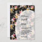 Tropische Floral over zwarte QR-code bruiloft Kaart (Voorkant)