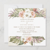 Tropische Floral Palm Leaf, Cream Square Weddensch Kaart (Voorkant)