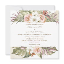 Tropische Floral Palm Leaf, Cream Square Weddensch