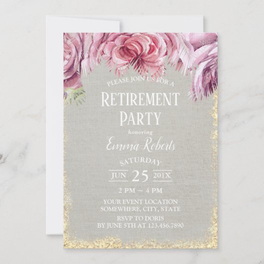 Tropische Floral Palm Tree Gold Glitter Retirement Kaart (Voorkant)