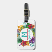 Tropische Floral Palm Wreatmonogram Initiaal Naam Bagagelabel (Voorkant verticaal)