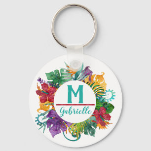 Tropische Floral Palm Wreatmonogram Initiaal Naam Sleutelhanger