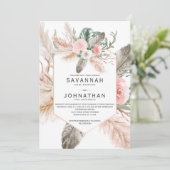 Tropische Floral Pampas Grass, Feathers, Rustisch  Kaart (Staand voorkant)