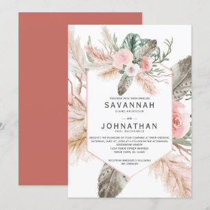 Tropische Floral Pampas Grass, Feathers, Rustisch Kaart