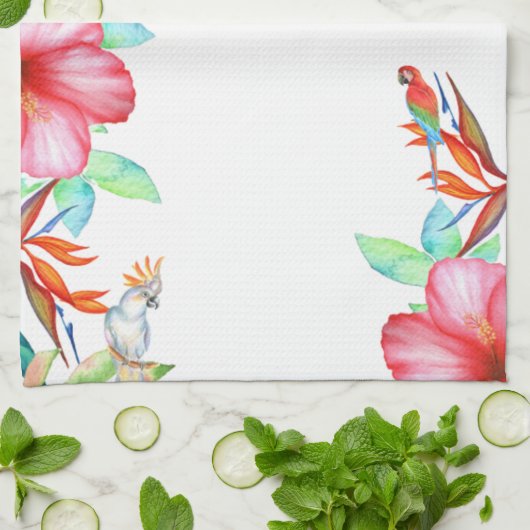 Tropische Floral Parrot Keuken Handdoek (Gevouwen)