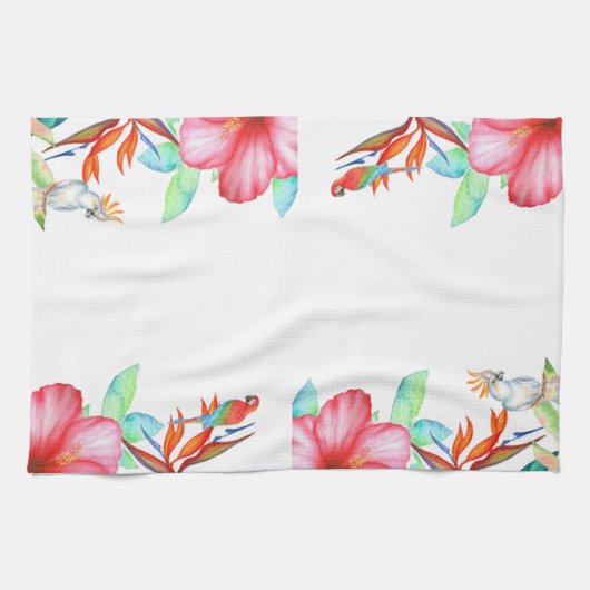 Tropische Floral Parrot Keuken Handdoek (Horizontaal)