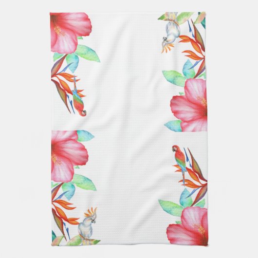 Tropische Floral Parrot Keuken Handdoek (Verticaal)
