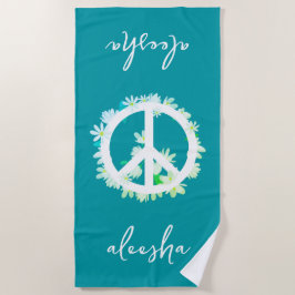 Tropische Floral Peace Sign Speciaal voor de blauw Strandlaken