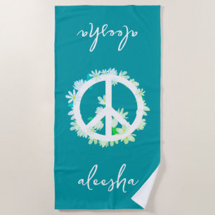 Tropische Floral Peace Sign Speciaal voor de blauw Strandlaken