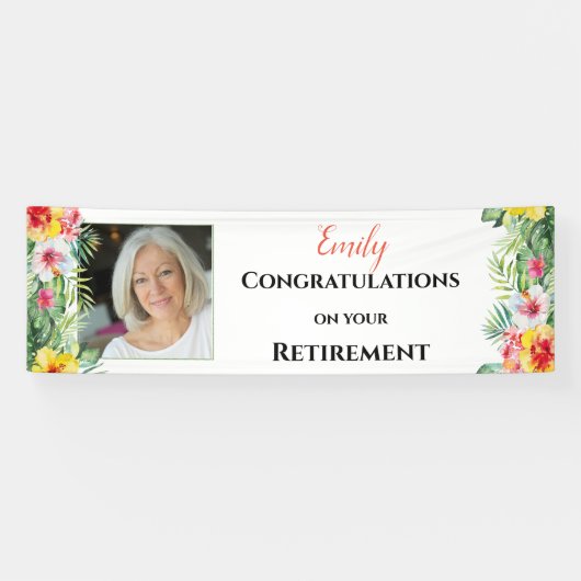 Tropische Floral Photo Retirement Banner (Horizontaal)