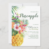 Tropische Floral Pineapple Birthday Kaart (Voorkant)