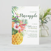 Tropische Floral Pineapple Birthday Kaart (Staand voorkant)