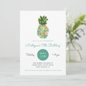Tropische Floral Pineapple Birthday Kaart (Staand voorkant)