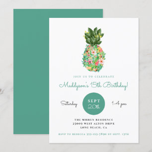 Tropische Floral Pineapple Birthday Kaart
