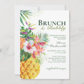 Tropische Floral Pineapple Brunch & Bubble Kaart (Voorkant)