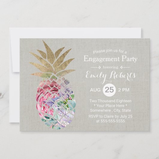 Tropische Floral Pineapple Engagement Party Kaart (Voorkant)