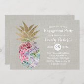 Tropische Floral Pineapple Engagement Party Kaart (Voorkant / Achterkant)