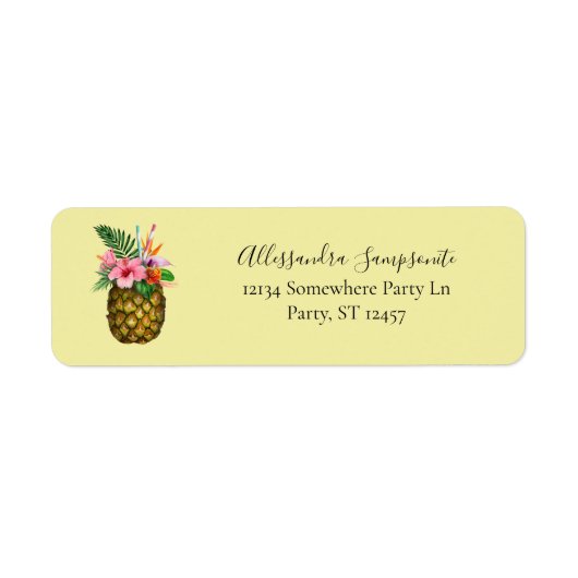 Tropische Floral & Pineapple Gele Retouradressen Etiket (Voorkant)