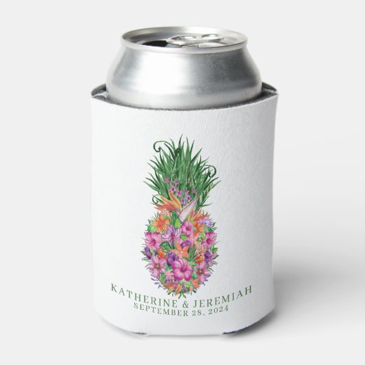 Tropische Floral Pineapple Waterverf Wedding Blikjeskoeler (Blikje Voorkant)