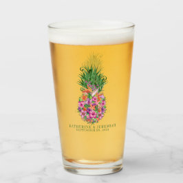 Tropische Floral Pineapple Waterverf Wedding Glas