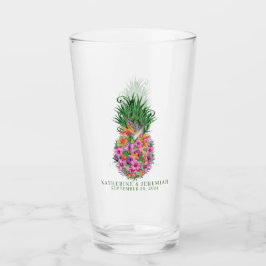 Tropische Floral Pineapple Waterverf Wedding Glas