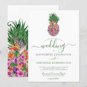 Tropische Floral Pineapple Waterverf Wedding Kaart