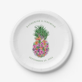 Tropische Floral Pineapple Waterverf Wedding Papieren Bordje