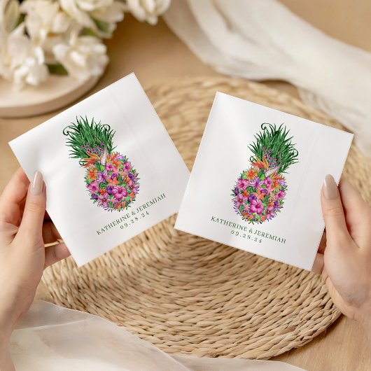 Tropische Floral Pineapple Waterverf Wedding Servet