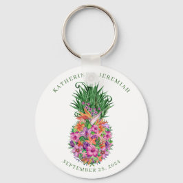 Tropische Floral Pineapple Waterverf Wedding Sleutelhanger