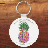 Tropische Floral Pineapple Waterverf Wedding Sleutelhanger (Voorkant)
