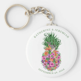 Tropische Floral Pineapple Waterverf Wedding Sleutelhanger