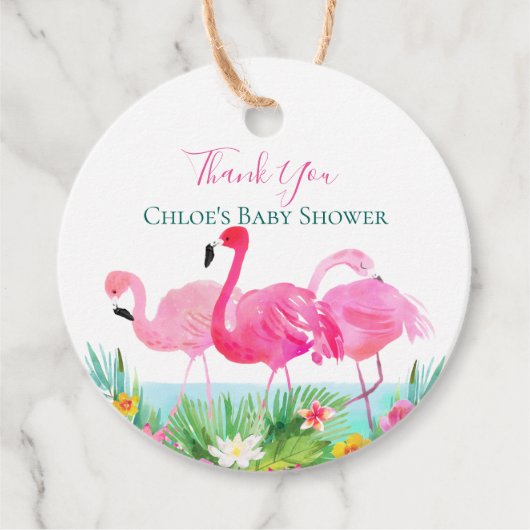 Tropische Floral Pink Flamingos Bedankjes Labels (Voorkant)