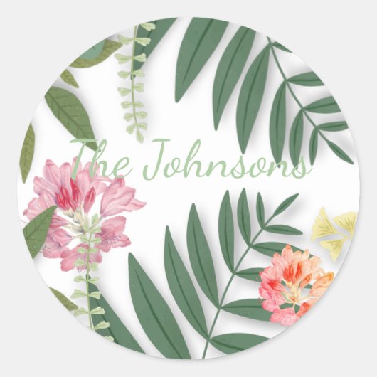 Tropische Floral Ronde Sticker (Voorkant)