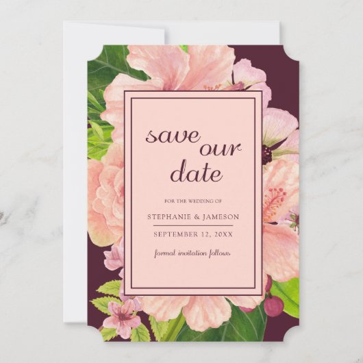 Tropische Floral roze en perzikkleurige Waterverf Save The Date (Voorkant)