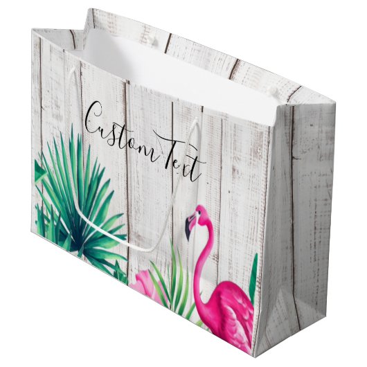 Tropische Floral roze Flamingo Familienaam Beach Groot Cadeauzakje (Voorkant Gekanteld)