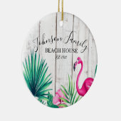 Tropische Floral roze Flamingo Familienaam Beach Keramisch Ornament (Rechts)