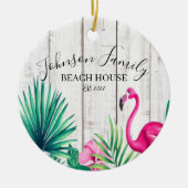 Tropische Floral roze Flamingo Familienaam Beach Keramisch Ornament (Voorkant)