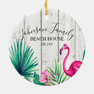 Tropische Floral roze Flamingo Familienaam Beach Keramisch Ornament