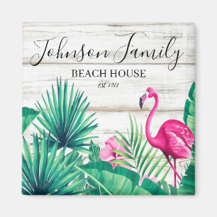 Tropische Floral roze Flamingo Familienaam Beach Magneet