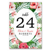 Tropische Floral roze Hibiscus Green Palm Weddensc Kaart (Achterkant)