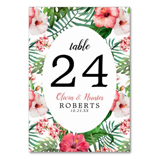 Tropische Floral roze Hibiscus Green Palm Weddensc Kaart (Achterkant)