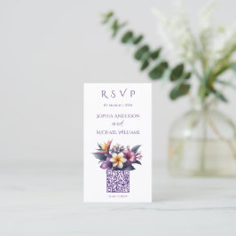 Tropische Floral-RSVP-QR-code Visitekaartje