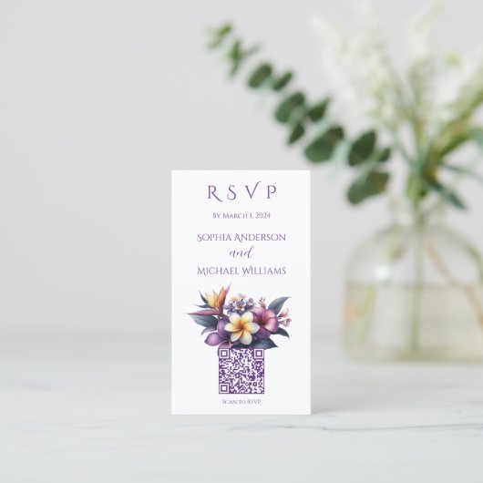Tropische Floral-RSVP-QR-code Visitekaartje (Staand voorkant)