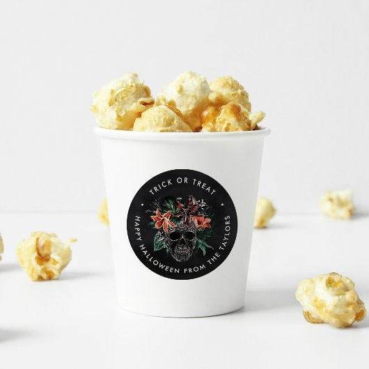 Tropische Floral Skull Halloween Trick or treat Ronde Sticker