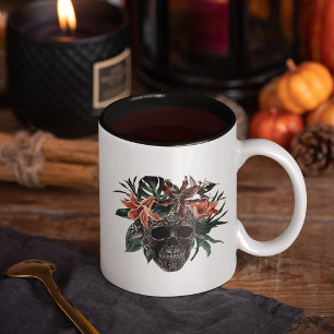 Tropische Floral Skull Halloween Tweekleurige Koffiemok