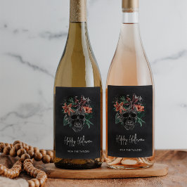 Tropische Floral Skull Halloween Wijn Etiket