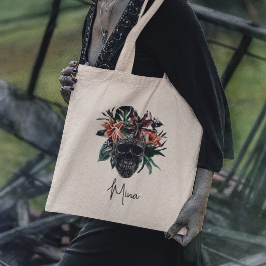 Tropische Floral Skull Persoonlijke Halloween Tote Bag