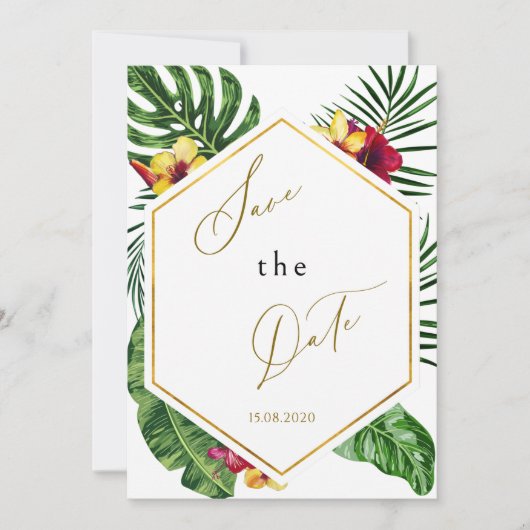 Tropische Floral sparen de Datum Kaart (Voorkant)
