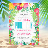 Tropische Floral Swimming Pool Party Birthday Kaart