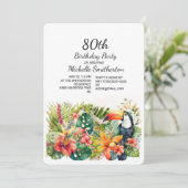 Tropische Floral Toucan 80th Birthday Kaart (Staand voorkant)